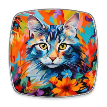 Katze, katzenmotiv, blumen, geschenk, geschenkidee - Viereckiger Kühlschrankmagnet - Weiß - Vorne