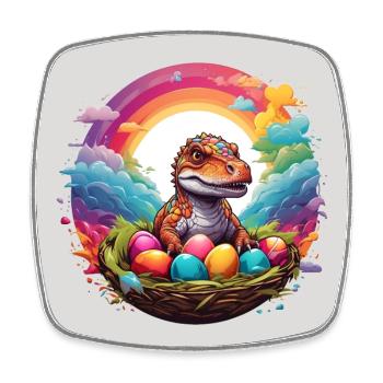 Little Dino in Easter Basket, Dino Baby and Easter Eggs. - Square fridge magnet - white - Front