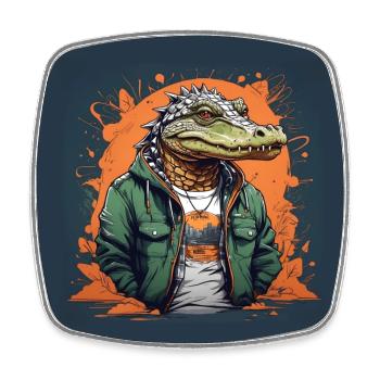 Schicker legerer Alligator im Freizeitlook - Viereckiger Kühlschrankmagnet - Weiß - Vorne