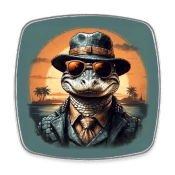 Alligator chic avec lunettes de soleil et costume - Magnet carré - blanc - Devant