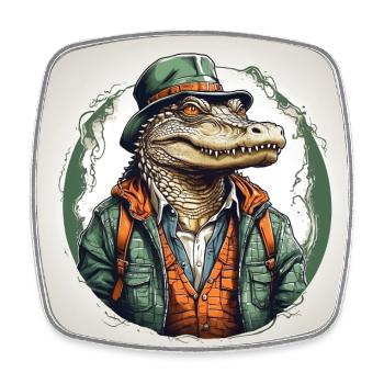 Cool alligator with hat and suit - Square fridge magnet - white - Front