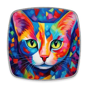 cat, cat motif, colorful, gift, gift ideas - Square fridge magnet - white - Front