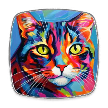 Chat, motif chat, pop art, cadeau, idée cadeau - Magnet carré - blanc - Devant