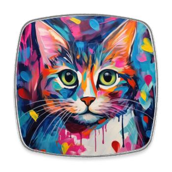 Chat, motif chat, pop art, cadeau, idée cadeau - Magnet carré - blanc - Devant