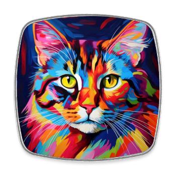 cat, cat motif, colorful, gift, gift ideas - Square fridge magnet - white - Front