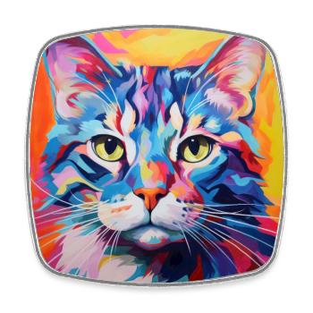Chat, motif chat, pop art, cadeau, idée cadeau - Magnet carré - blanc - Devant