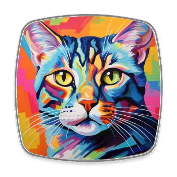 Chat, motif chat, pop art, cadeau, idée cadeau - Magnet carré - blanc - Devant
