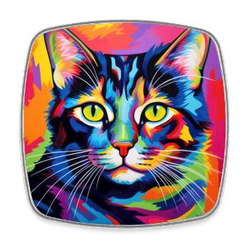 Chat, motif chat, pop art, cadeau, idée cadeau - Magnet carré - blanc - Devant