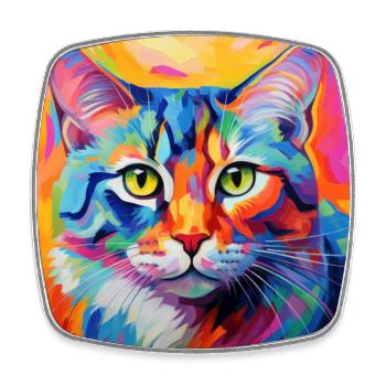 Chat, motif chat, pop art, cadeau, idée cadeau - Magnet carré - blanc - Devant