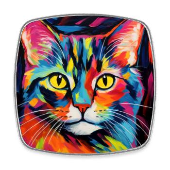 Katze, katzenmotiv, popart, geschenk, geschenkidee - Viereckiger Kühlschrankmagnet - Weiß - Vorne