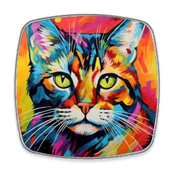 Katze, katzenmotiv, popart, geschenk, geschenkidee - Viereckiger Kühlschrankmagnet - Weiß - Vorne