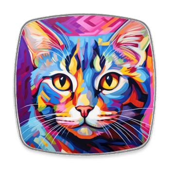 Chat, motif chat, pop art, cadeau, idée cadeau - Magnet carré - blanc - Devant