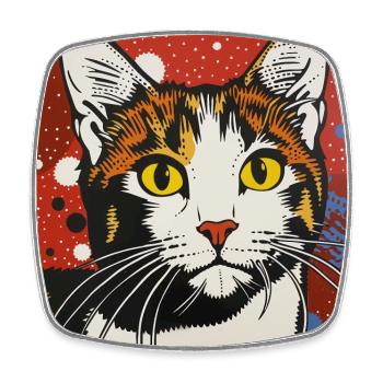 chat, motif de chat, bande dessinée, cadeau, idées cadeaux - Magnet carré - blanc - Devant