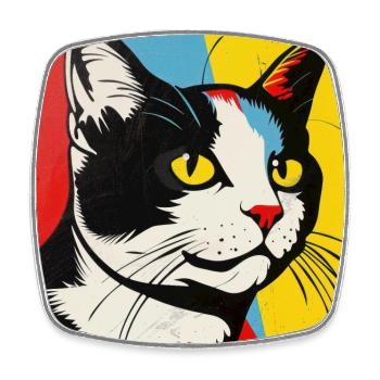 chat, motif de chat, bande dessinée, cadeau, idées cadeaux - Magnet carré - blanc - Devant