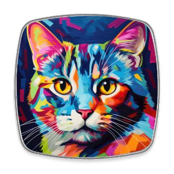 Chat, motif chat, pop art, cadeau, idée cadeau - Magnet carré - blanc - Devant