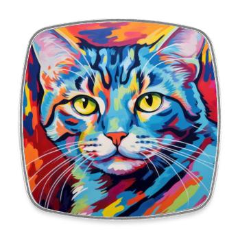 Chat, motif chat, pop art, cadeau, idée cadeau - Magnet carré - blanc - Devant