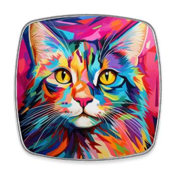 Katze, katzenmotiv, popart, geschenk, geschenkidee - Viereckiger Kühlschrankmagnet - Weiß - Vorne