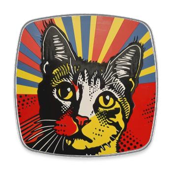 chat, motif de chat, bande dessinée, cadeau, idées cadeaux - Magnet carré - blanc - Devant