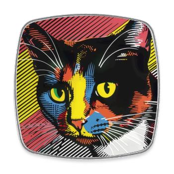 chat, motif de chat, bande dessinée, cadeau, idées cadeaux - Magnet carré - blanc - Devant