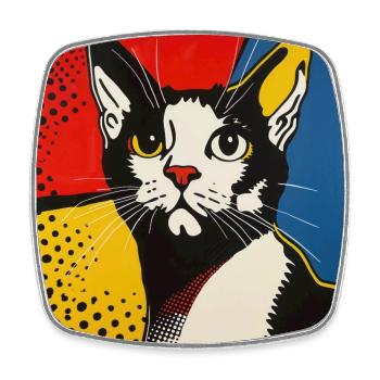chat, motif de chat, bande dessinée, cadeau, idées cadeaux - Magnet carré - blanc - Devant