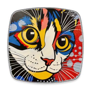 chat, motif de chat, bande dessinée, cadeau, idées cadeaux - Magnet carré - blanc - Devant