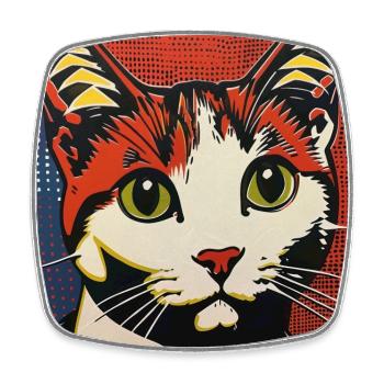 Katze, katzenmotiv, comic, geschenk, geschenkideen - Viereckiger Kühlschrankmagnet - Weiß - Vorne