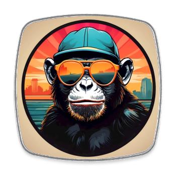 Chimpanzé cool avec lunettes de soleil et casquette - Magnet carré - blanc - Devant