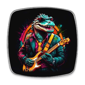 Cooler Alligator spielt E-Gitarre Rock Alligator - Viereckiger Kühlschrankmagnet - Weiß - Vorne