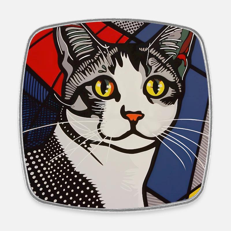 Chat, Motif De Chat - Magnet carré - blanc