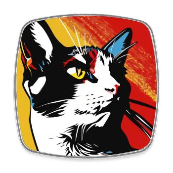 Chat, Motif De Chat - Magnet carré - blanc - Devant