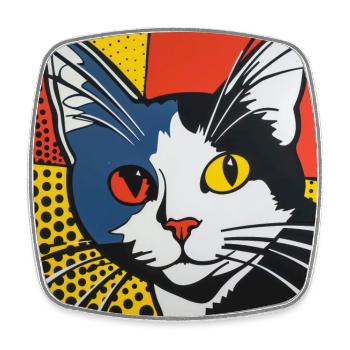 Chat, Motif De Chat - Magnet carré - blanc - Devant
