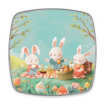 Ostern Hase Picknick – Familienfreude im Frühling - Viereckiger Kühlschrankmagnet - Weiß - Vorne