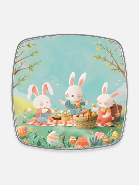 Easter Bunny Picnic – Family Joy in Spring - Square fridge magnet - white