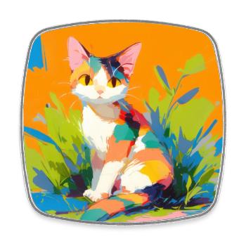 Cat, Cat Motif - Square fridge magnet - white - Front