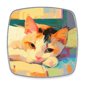 Cat, Cat Motif - Square fridge magnet - white - Front