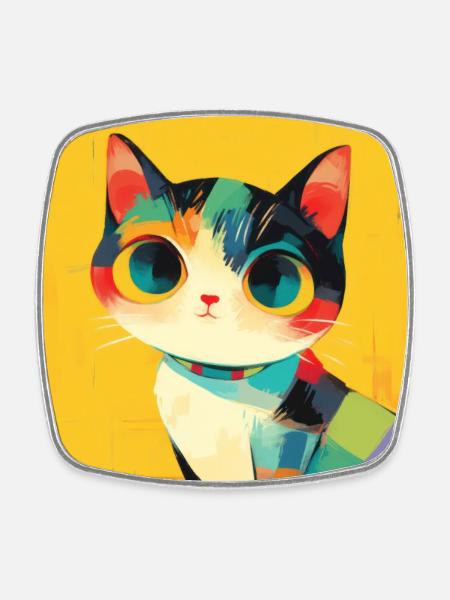 Katze, katzenmotiv - Viereckiger Kühlschrankmagnet - Weiß
