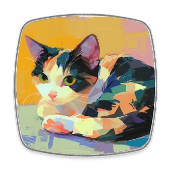 Chat, Motif De Chat - Magnet carré - blanc - Devant