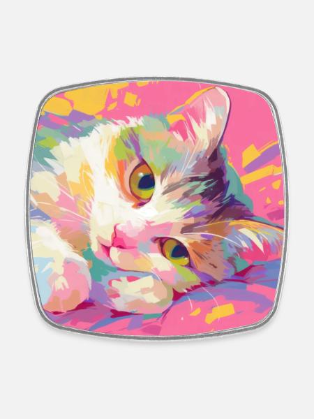 Cat, Cat Motif - Square fridge magnet - white