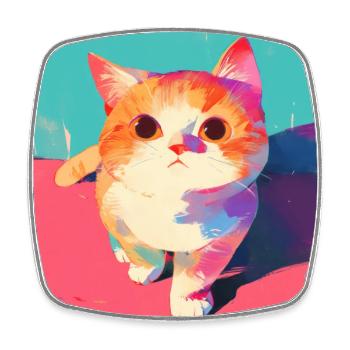 Chat, Motif De Chat - Magnet carré - blanc - Devant