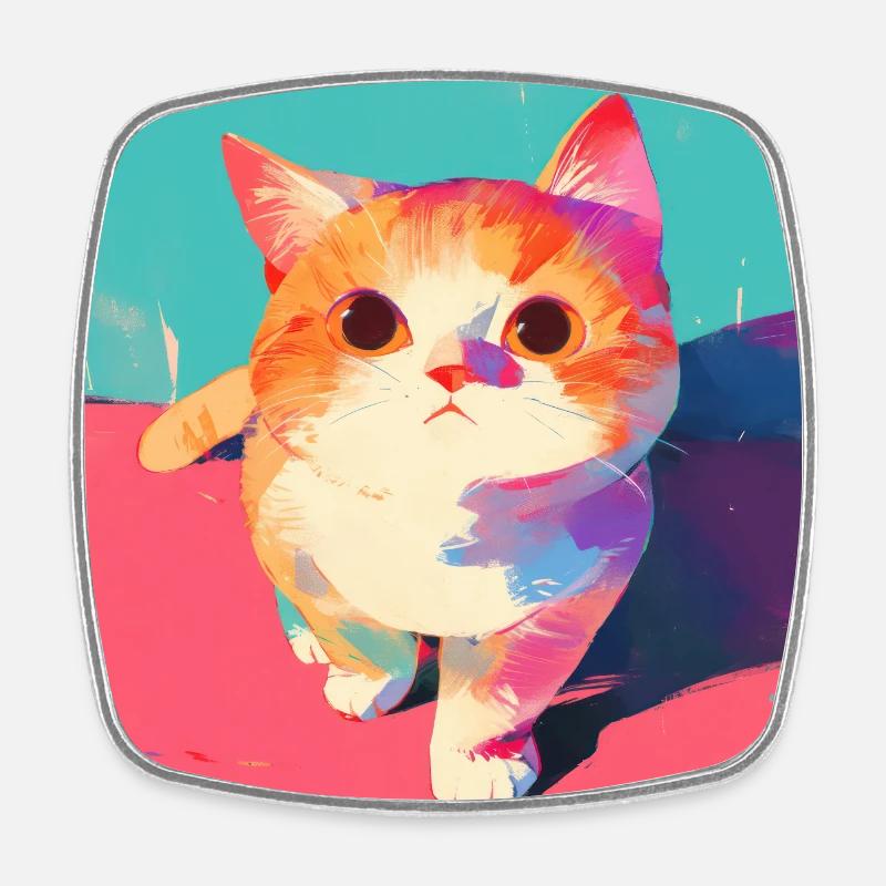 Cat, Cat Motif - Square fridge magnet - white