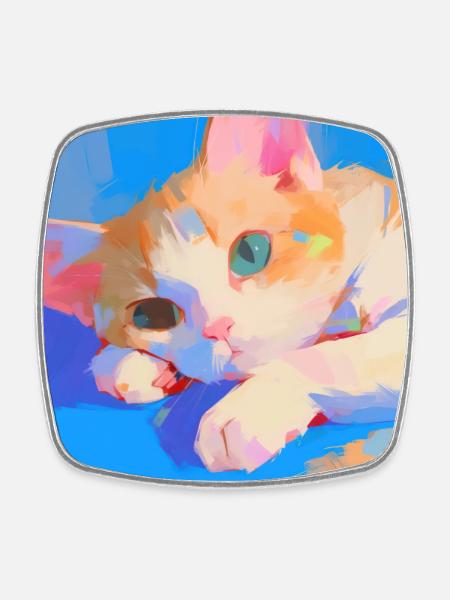 Cat, Cat Motif - Square fridge magnet - white