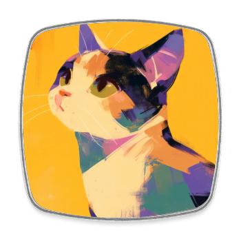 Chat, Motif De Chat - Magnet carré - blanc - Devant