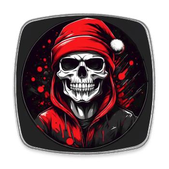 Frohe Weihnacht Skull mit Nikolausmütze - Viereckiger Kühlschrankmagnet - Weiß - Vorne