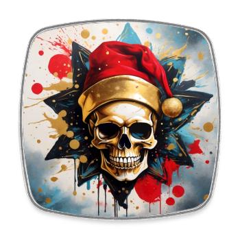 Frohe Weihnacht mit Skull mit Nikolausmütze - Viereckiger Kühlschrankmagnet - Weiß - Vorne