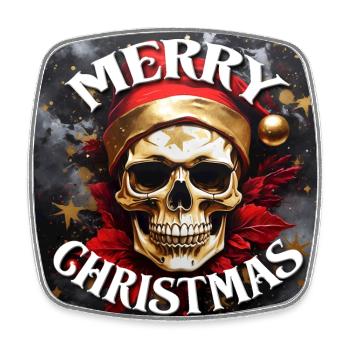 Frohe Weihnacht mit Skull und Nikolausmütze - Viereckiger Kühlschrankmagnet - Weiß - Vorne