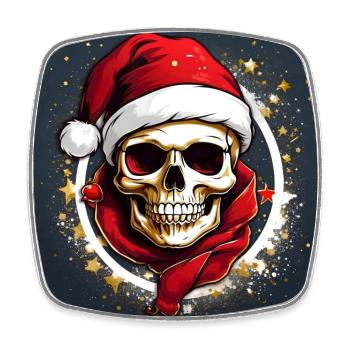 Frohe Weihnacht mit Skull mit Nikolausmütze - Viereckiger Kühlschrankmagnet - Weiß - Vorne