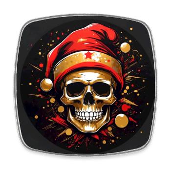 Frohe Weihnacht mit Skull mit Nikolausmütze - Viereckiger Kühlschrankmagnet - Weiß - Vorne