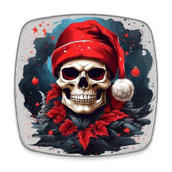Frohe Weihnacht mit Skull mit Nikolausmütze - Viereckiger Kühlschrankmagnet - Weiß - Vorne