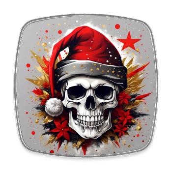 Frohe Weihnacht mit Skull mit Nikolausmütze - Viereckiger Kühlschrankmagnet - Weiß - Vorne