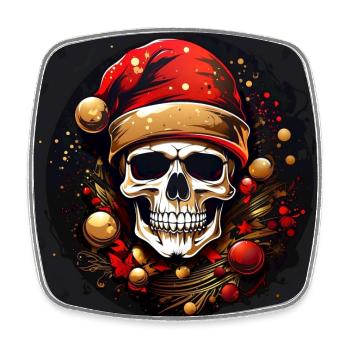 Frohe Weihnacht mit Skull mit Nikolausmütze - Viereckiger Kühlschrankmagnet - Weiß - Vorne